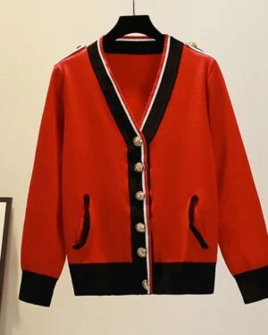 Red Black Buttoned Cardigan | Lisa - BlackPink