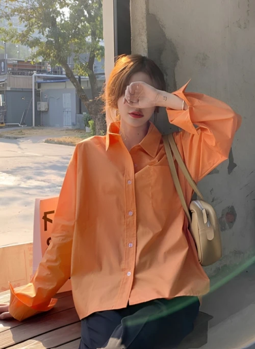 Orange Button-Up Single Pocket Shirt | Sunghoon – Enhypen