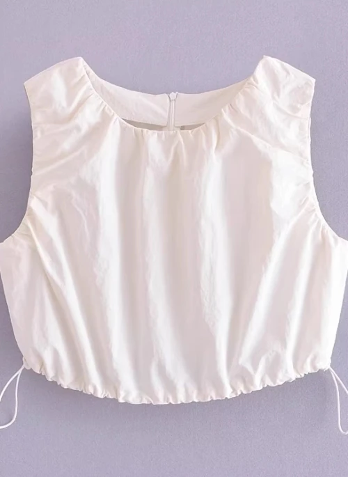 White Drawstring Sleeveless Top | Haerin - NewJeans