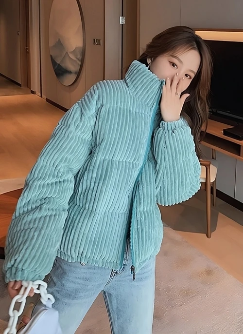 Blue Padded Corduroy Jacket | Jisoo – BlackPink