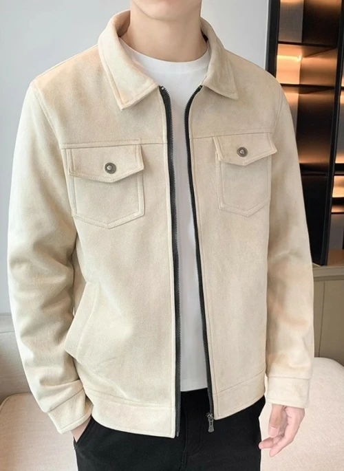 Beige Collared Zip-Up Jacket | Minho – SHINee