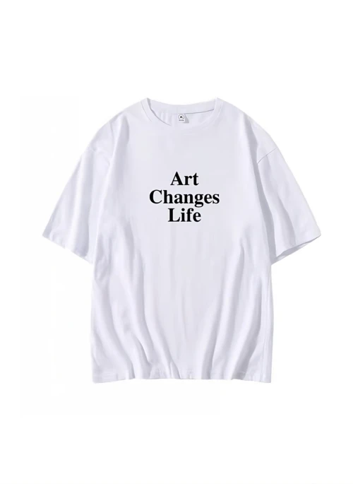 White “Art Changes Life” Print T-Shirt | Changbin – Stray Kids