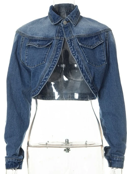 Blue One-Button Cropped Denim Jacket | Karina – Aespa