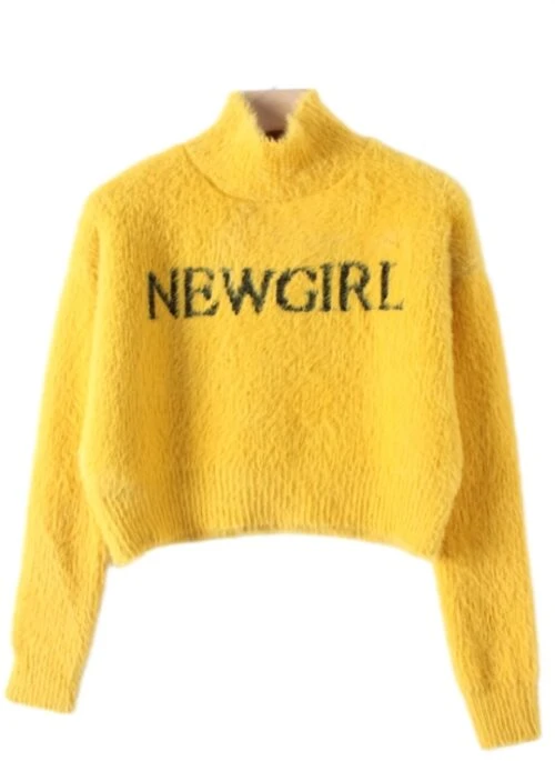 Yellow “New Girl” Cropped Mock Neck Sweater | IU