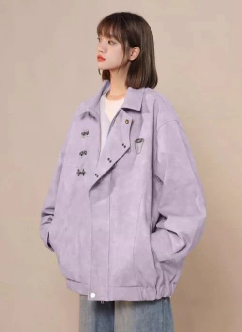 Lilac Suede Zip-Up Jacket