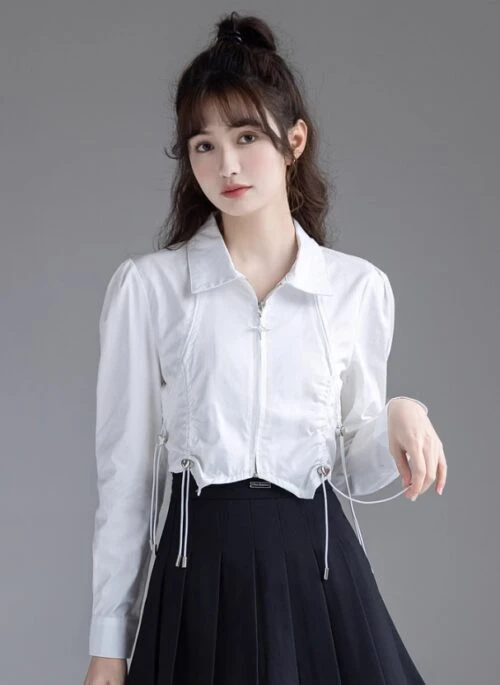 White Drawstring Cropped Shirt