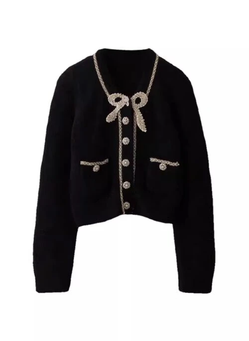 Black Elegant Pearl Ribbon Cardigan | Do Do Hee – My Demon