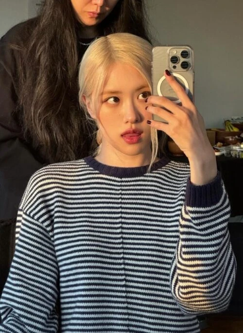 Blue Striped Crewneck Sweater | Rose – BlackPink