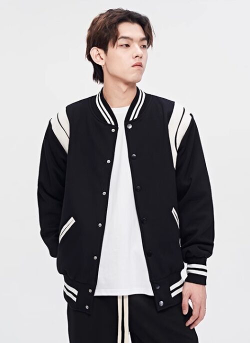 White Lined Black Baseball Jacket | Rose – BlackPink