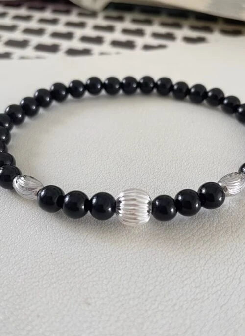 Black And Silver Beaded Bracelet | Jungkook – BTS