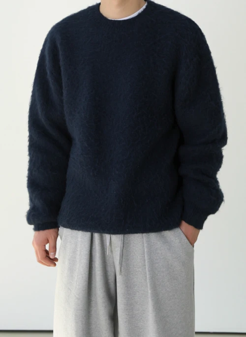 Navy Blue Plush Crew Neck Sweater | Mingyu – Seventeen