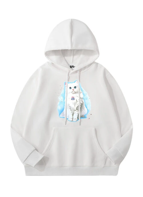 White Cat Print Hoodie | Haerin – NewJeans