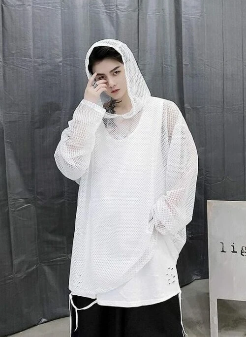 White Oversized Net Hoodie | Bang Chan – Stray Kids