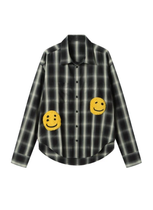 Black Plaid Smiley Patch Shirt | Jihoon – Treasure