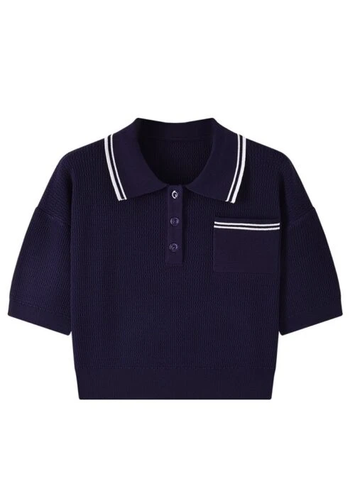 Blue Striped Collar Polo Shirt | Wonyoung – IVE