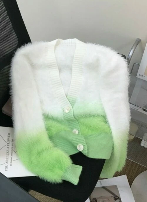 Green Dual Tone Furry Cardigan | Seungmin – Stray Kids