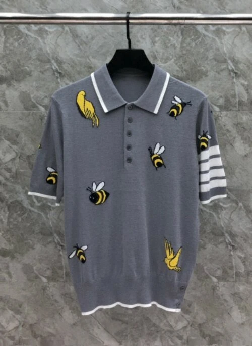 Grey Birds And Bees Polo Shirt | Doyoung – Treasure