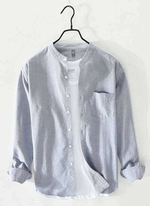 Grey Band Collar Button-Down Shirt | Yeonjun – TXT