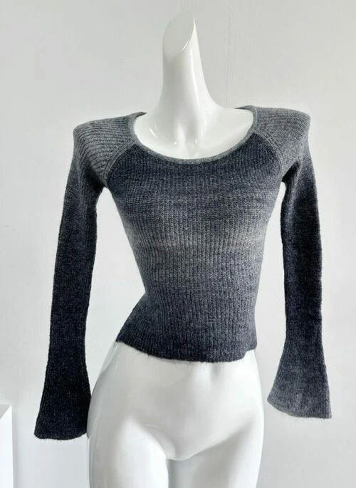 Grey Gradient Tie-Waist Knitted Top | Yiren – Everglow