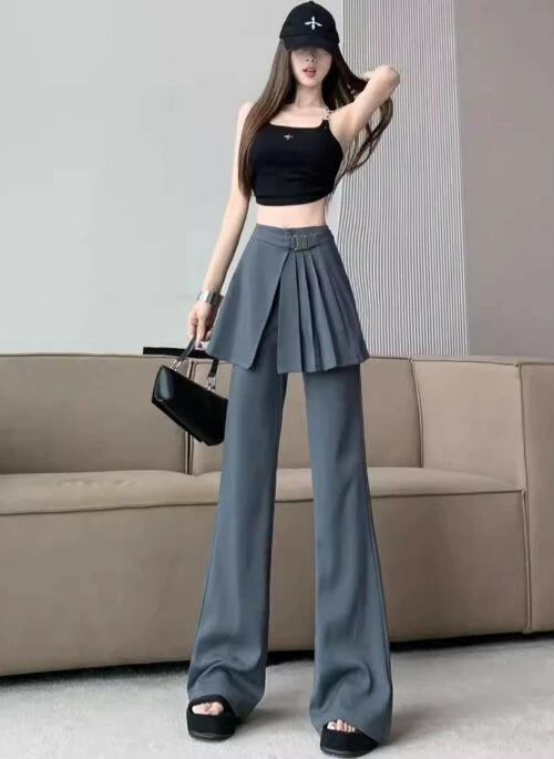 Grey Pants With Pleated Skirt Detail | Yoon – STAYC