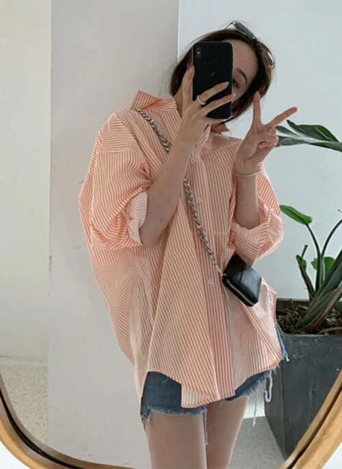 Orange Stripes Oversized Shirt | Karina – Aespa