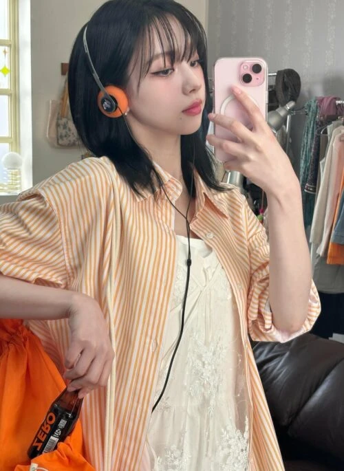 Orange Stripes Oversized Shirt | Karina – Aespa