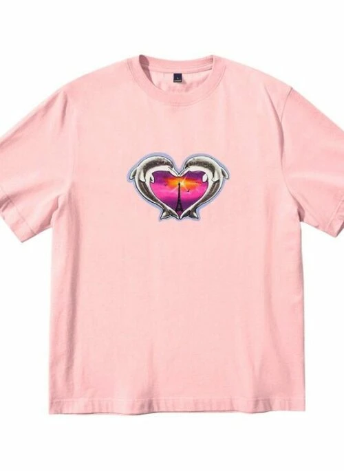 Pink Silver Heart Print T-Shirt | Bang Chan – Stray Kids