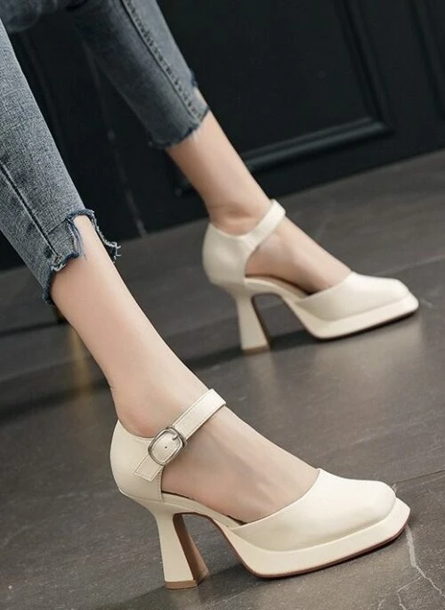 White Block Heel Platform Mary Jane Heels | Yiren – Everglow