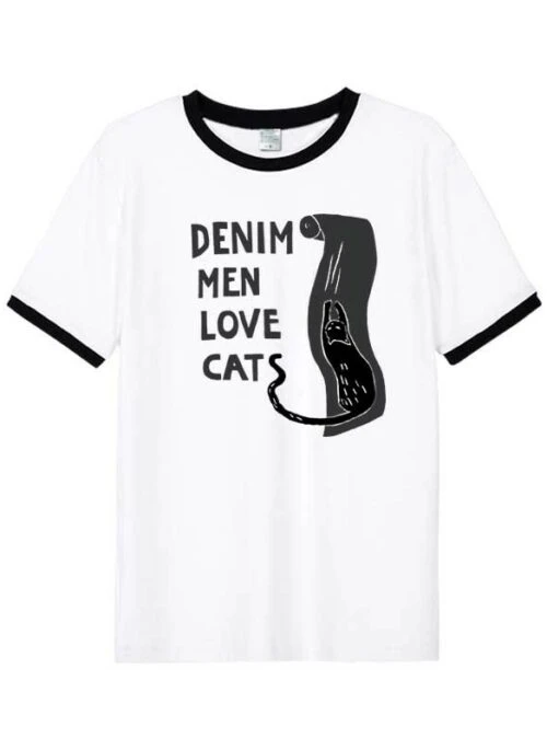 White Denim Love Cats T-Shirt | Minji – NewJeans