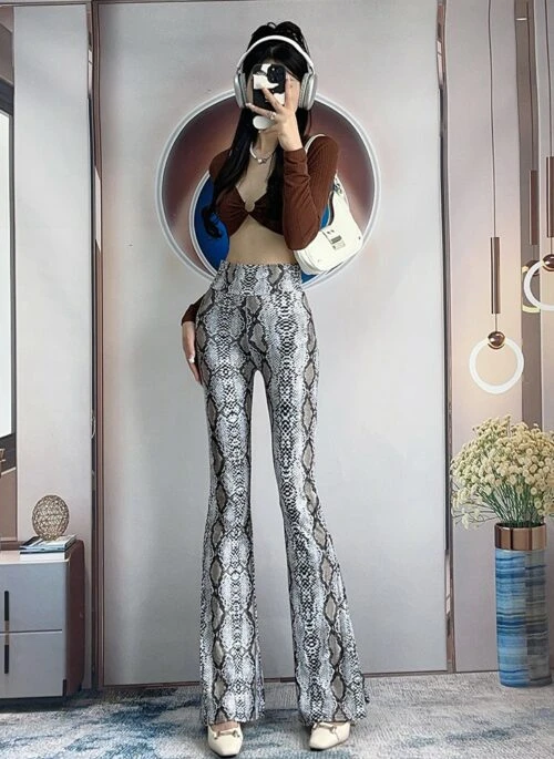 White Snake Pattern Flare Pants | Hwasa – Mamamoo