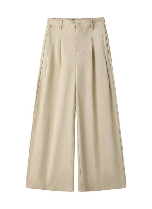 Beige Pleated Wide Leg Pants | Rose - BlackPink