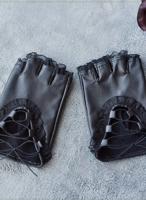 Black Leather Lace Half Gloves | JiU – Dreamcatcher