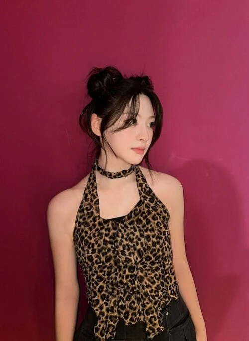 Brown Leopard Print Halter Top | Seeun – STAYC