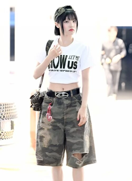 Green Camouflage Denim Short | Yuqi – (G)I-DLE