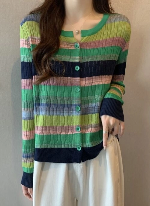 Green Stripes Button Up Cardigan | Seulgi – Red Velvet