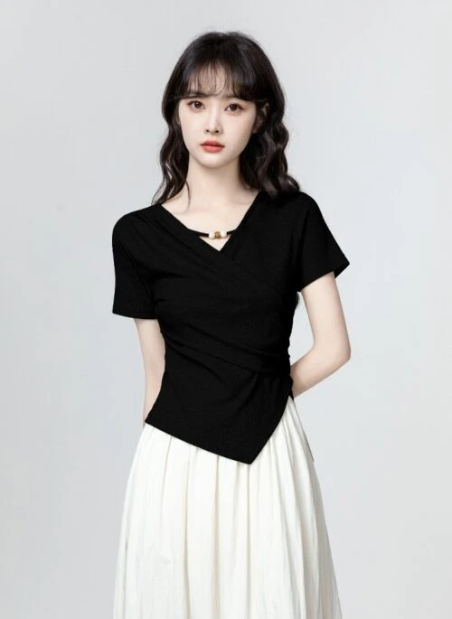 Black Irregular Short Sleeve T-Shirt