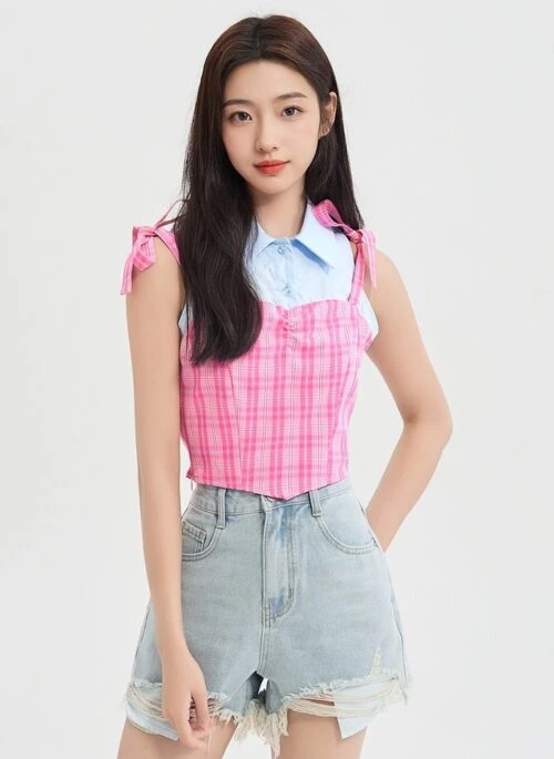 Pink Plaid Layered Crop Top | Nayeon – TWICE