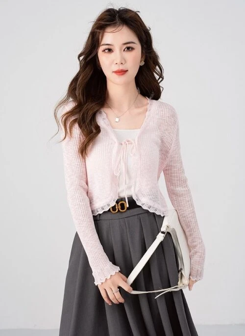 Pink Tie-Front Sheer Cardigan | Wendy – Red Velvet