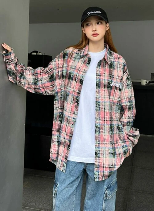 Pink Vintage Plaid Shirt | Momo – TWICE