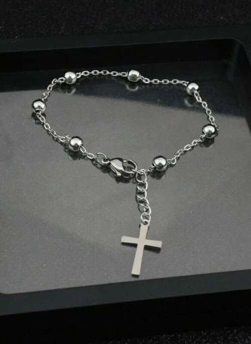 Silver Beads Cross Bracelet | Jimin – BTS