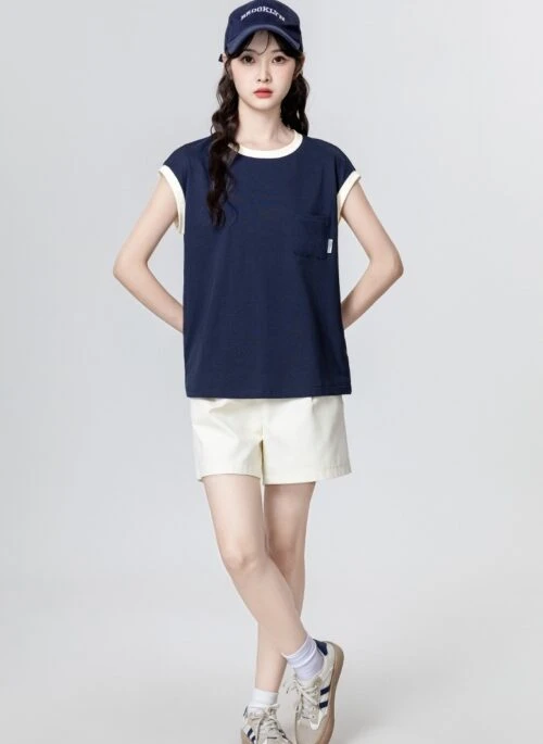 Blue Color Block Sleeveless T-Shirt