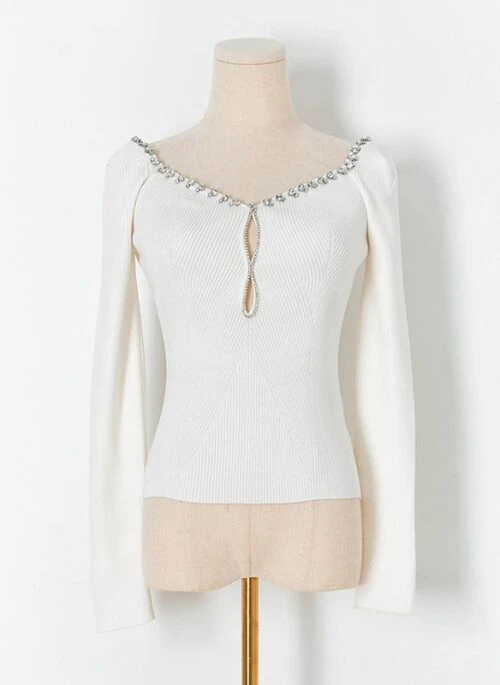 White Crystal Embellished Long Sleeve Top | Chiquita – BabyMonster