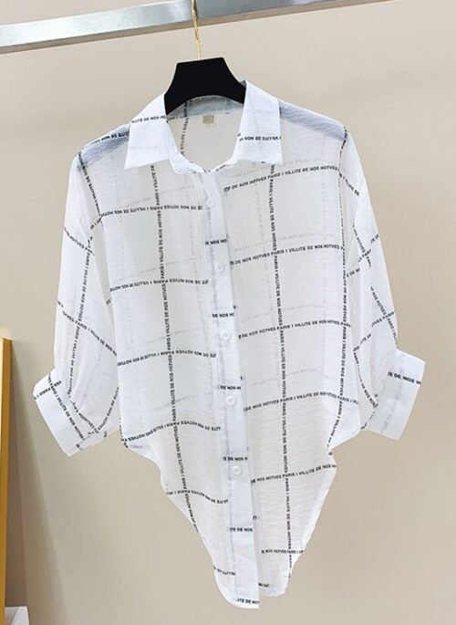 White Grid Text Print Shirt | Hyunjin – Stray Kids