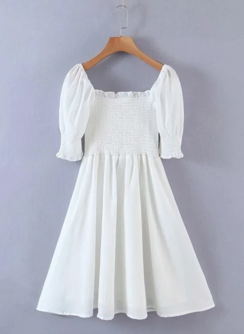 White Square Neck Smocked Dress | Jennie – BlackPink