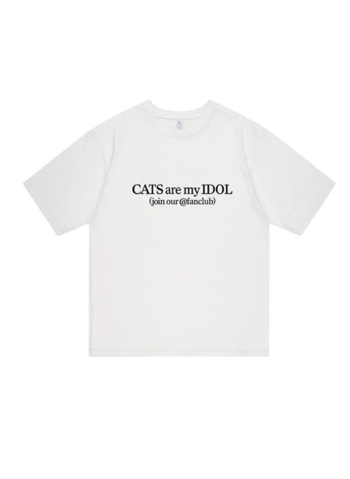 White ‘Cats Are My Idol’ Print T-Shirt | Jaemin – NCT