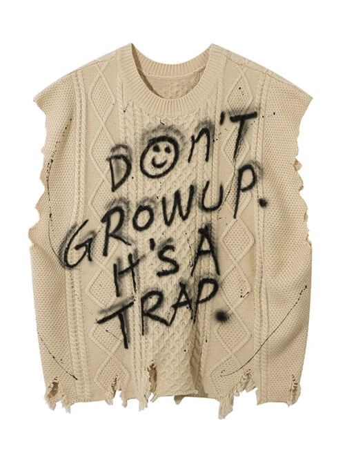 Beige “Don’t Grow Up” Knit Vest | Jisung – Stray Kids