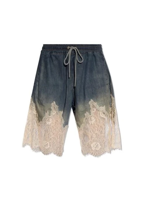 Blue Lace-Trim Denim Shorts | Kazuha – Le Sserafim