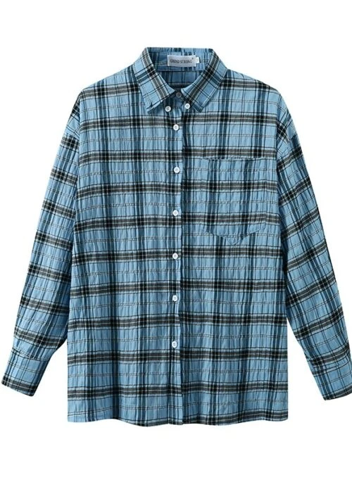 Blue Wrinkled Plaid Shirt | Haewon – NMIXX