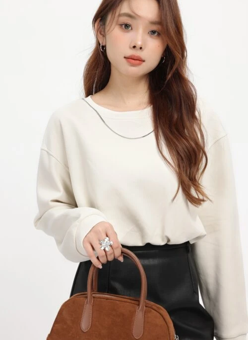 Apricot Plain Long Sleeve Sweatshirt