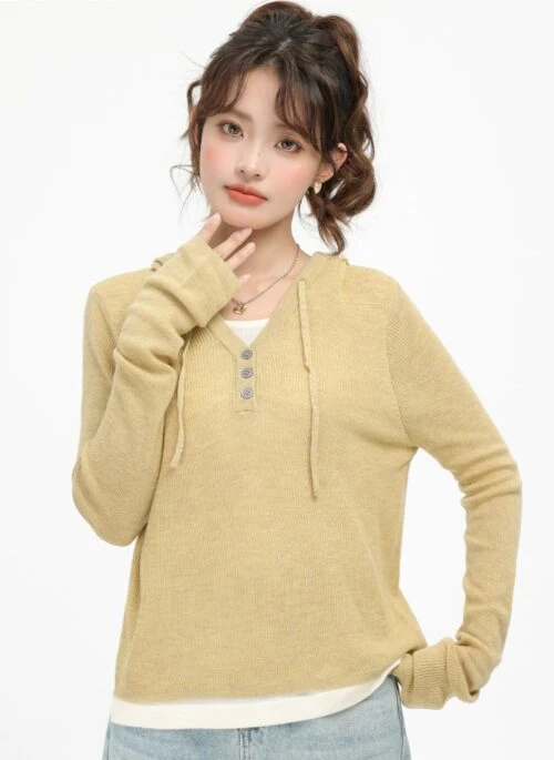 Yellow Casual Autumn Shirt Hoodie